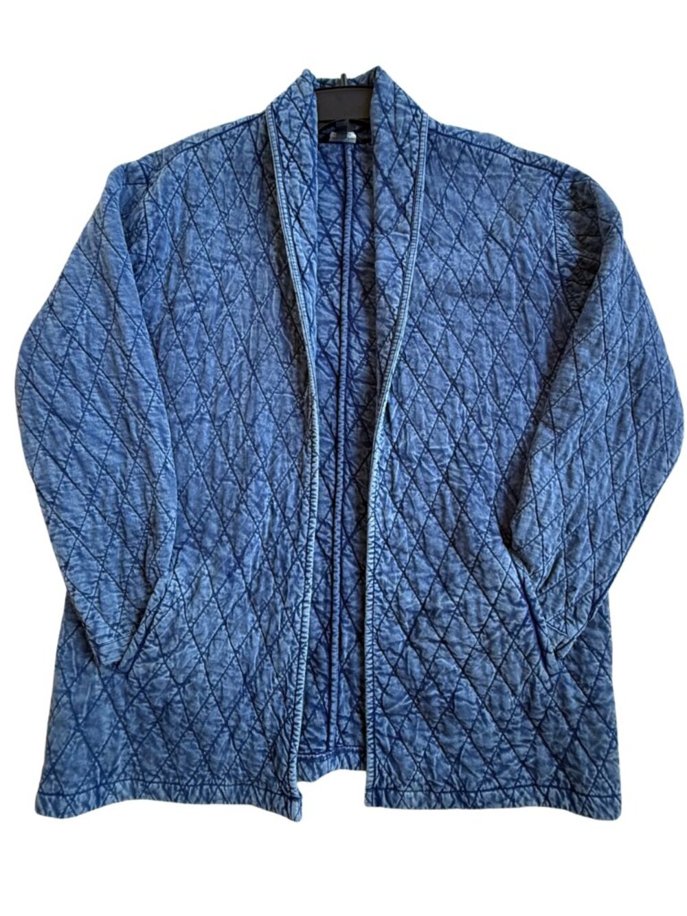 Lucky Brand XL Quilted Denim Jacket Open Front Shawl Collar Coat